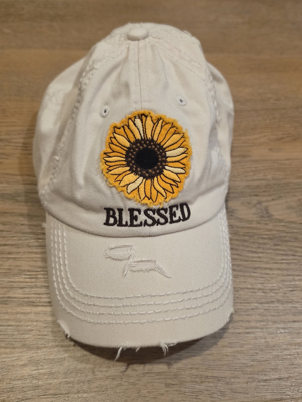 KBETHOS Distressed Baseball Cap with Sunflower Embroidery